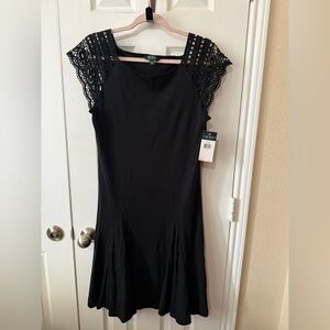 Lauren Ralph Lauren L NWT crochet sleeve midi fit and flare cotton dress